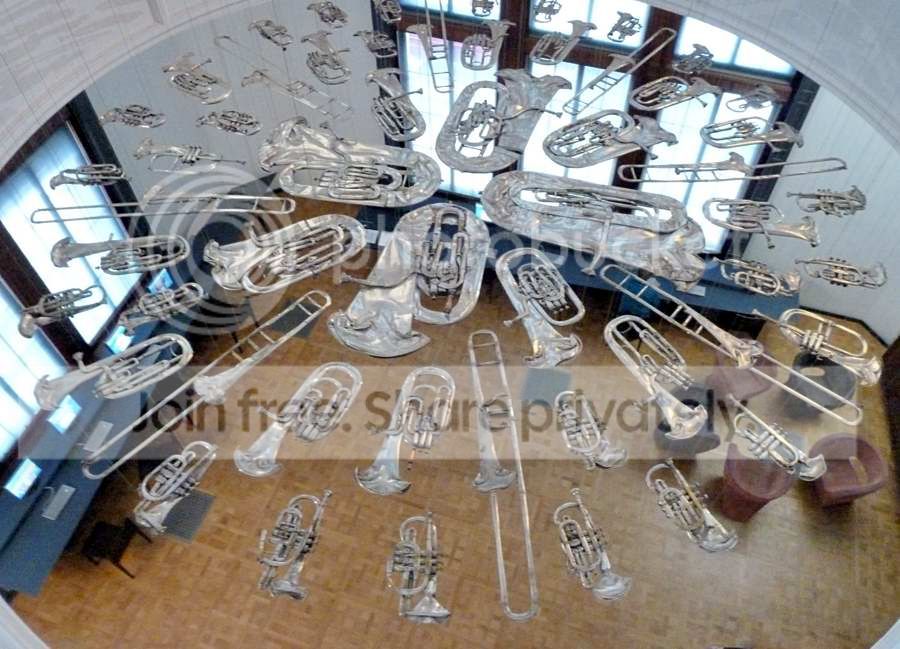 Musical instruments on a glass floor in the Victoria and Albert Museum ...